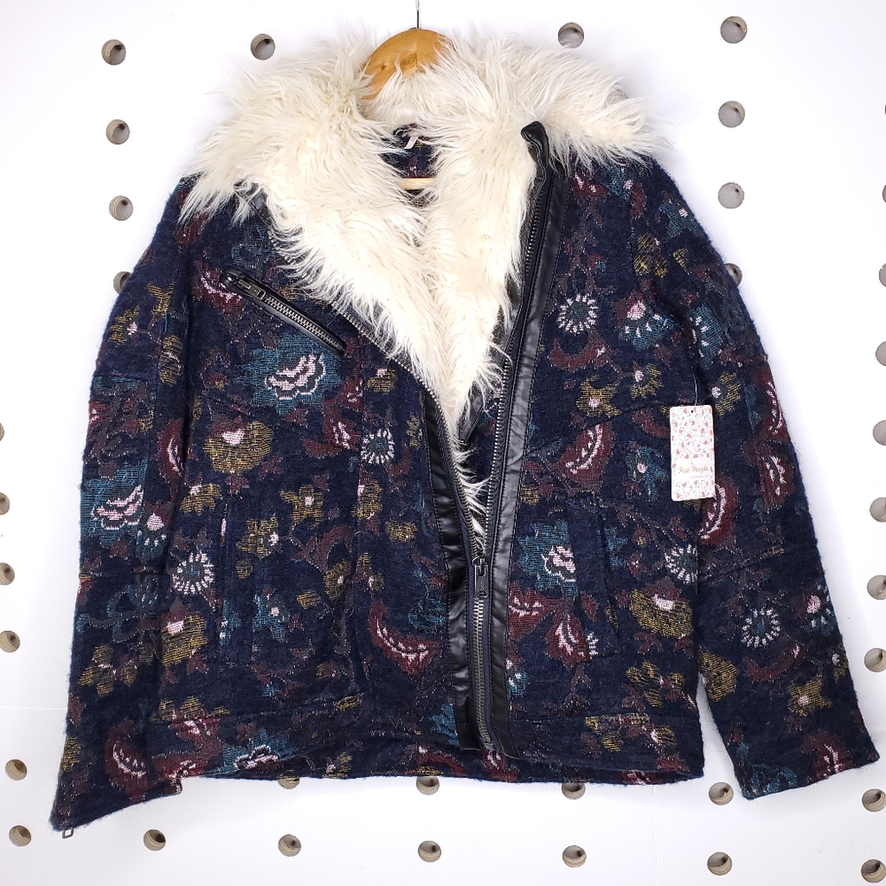 NEW Free People Faux Fur Jaquard Paisley Coat - Picture 7 of 9